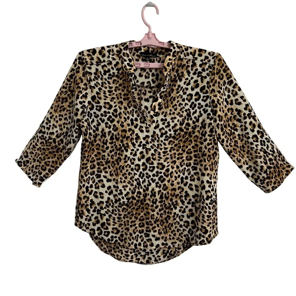 Alison Andrews Womens Leopard Print Roll Tab Sleeve Blouse L Mob Wife Career - Picture 1 of 9